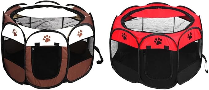 Pet Cat Dog Portable Foldable Cage Exercise & Play Tent Mesh Cover Indoor/Outdoor Use(Red)