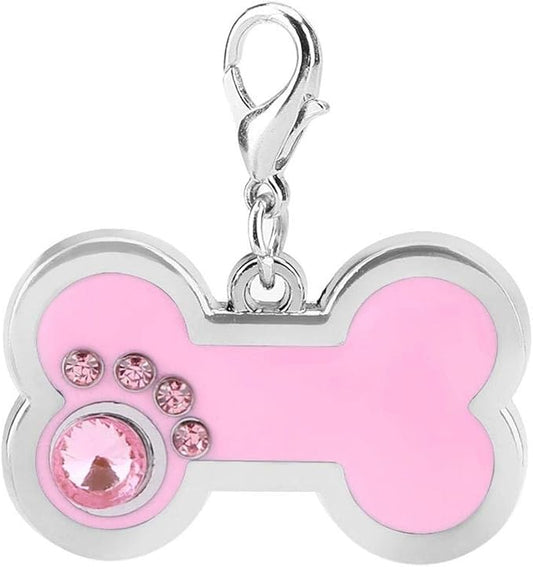 KUIDAMOS 4 Colors Cute Pet Zinc Alloy Tag, Bone Shape with Rhinestones Decor, Personalized for Dogs and Cats, Also as A Keychain()
