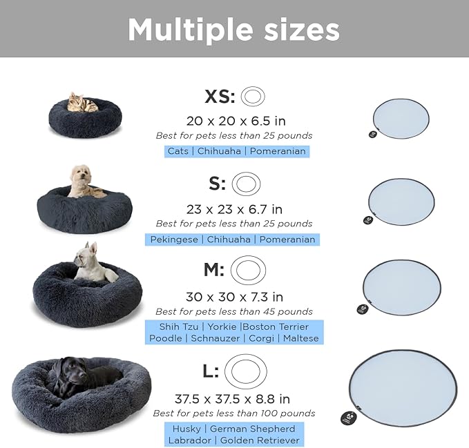 Small Donut Dog Bed, Calming Dog Bed Washable Ideal for Small to Large Dogs and Cats & Round Dog Bed,Anti-Anxiety Multiple Sizes (23" L x 23" W x 7" Th)