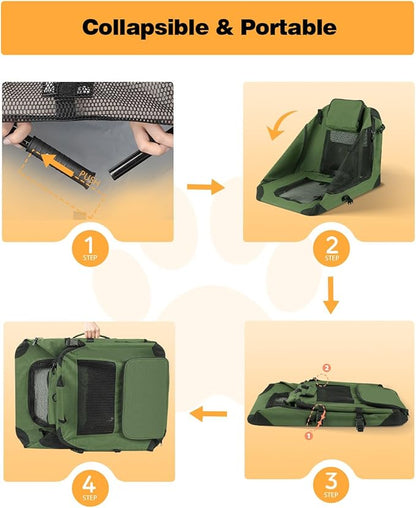 Extra Large Dog Crate with 2 Foldable Bowl, 40 Inch Collapsible Travel Dog Crate Kennel with Soft Blanket for Medium Dogs,Indoor & Outdoor (40" L x 27" W x 27" H, Green)