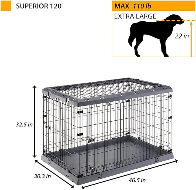 Ferplast Superior Hybrid ECO Dog Crate and Playpen, Environmentally Friendly Dog Crate Made with Recycled Plastic, 48-Inch, Gray