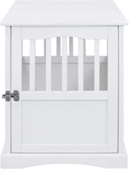 Casual Home Wooden Decorative Indoor Kennel Dog Crate End Table Night Stand Furniture with Lockable Gate for Medium Pets Up to 25 Pounds, White