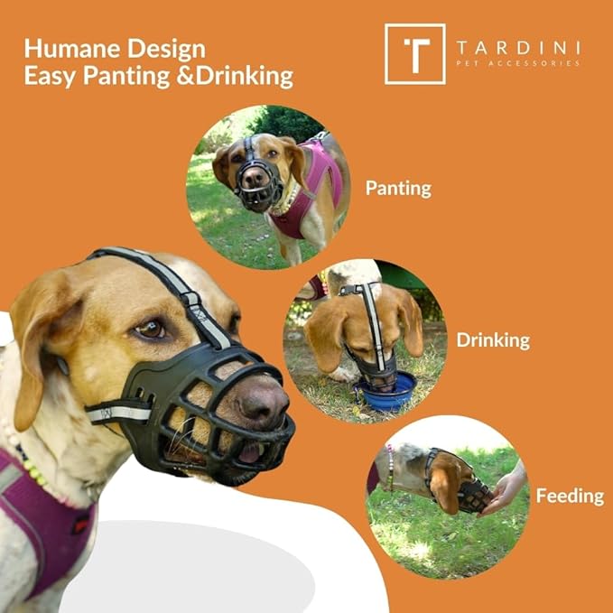 Dog Muzzle– Soft Rubber Basket Muzzle for Large Dogs- Dog Muzzle for Medium Sized Dogs- Muzzle for Small Dogs - Prevents Biting, Scavenging- Allows Panting, Drinking- Bozales para Perros- Mouth Guard