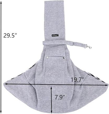 Leconpet Dog Sling Carrier Shoulder Bag for Pets with Mobile Phone Pocket Safety Buckle Security Lock, Suitable for Puppy, Small Dogs, and Cats for Outdoor Travel (Grey)