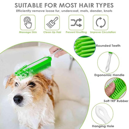 2 Pack Dog Grooming Bath Brush, Premium Soft Silicone Pet Brushes with Handle, Shampoo Soothing Comb for Wet Dry Long Short Haired Dogs & Cats Massaging, Deshedding Shower Scrubbing