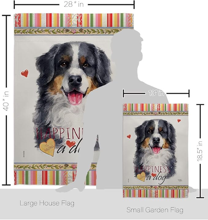 Breeze Decor Bernese Mountain Happiness Garden House Flag-Kit Dog Puppy Spoiled Paw Canine Fur Pet Nature Farm Animal Creature Decoration Banner Small Yard Gift Double-Sided, Made in USA