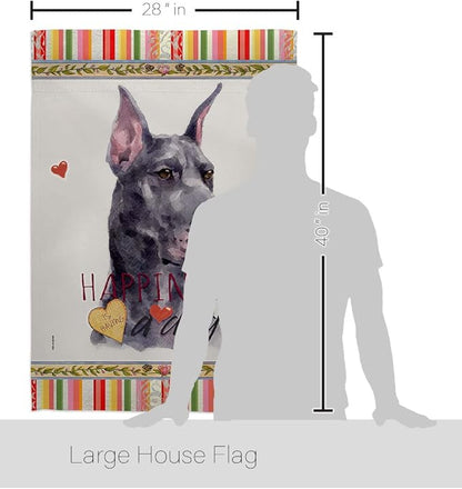 Breeze Decor Cropping Black Dane Happiness House Flag-Pack Dog Puppy Spoiled Paw Canine Fur Pet Nature Farm Animal Creature Support Our Troops Garden Yard Gift Double-Sided, Made in USA