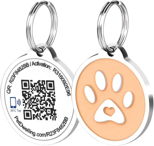Premium NFC & QR Code Smart ID Tag for Dogs - Easy Scanning, Instant Profile Access, Real-Time Location Alerts(Southern Peach Paw)