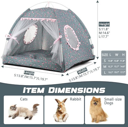 pawstrip Dog Tent Indoor Cat House Pink Puppy Bed Portable Pet Teepe Princess Dog Camping Tent Outdoor Kitten Houses Cute Bunny Nest Girl Kitty Cave (M, Gray)