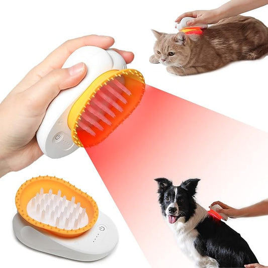 Feeding's LED Therapy Pet Brush | Cold Laser Device for Dog and Cat Deshedding, Massage, Arthritis Pain Relief, and Red Light Therapy