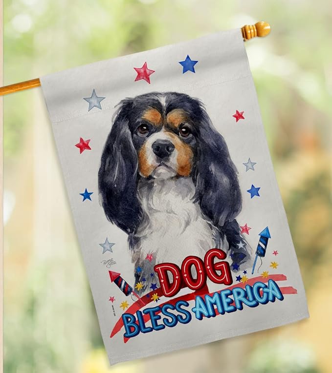 Breeze Decor Patriotic Cavalier Spaniel Garden House Flag-Kit Dog Puppy Spoiled Paw Canine Fur Pet Nature Farm Animal Creature Decoration Banner Small Yard Gift Double-Sided, Made in USA