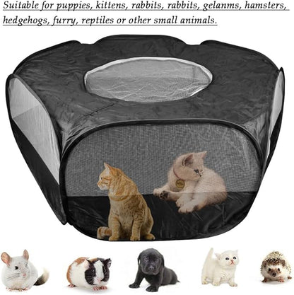 Small Animal Plaype Black, Breathable Pet Playpen Cage Tent Portable Fence Tent with Zippered Cover Pet Playpen for Puppy/Kitten/Rabbit/Hamster/Chinchillas/Guinea Pig Outdoor Indoor