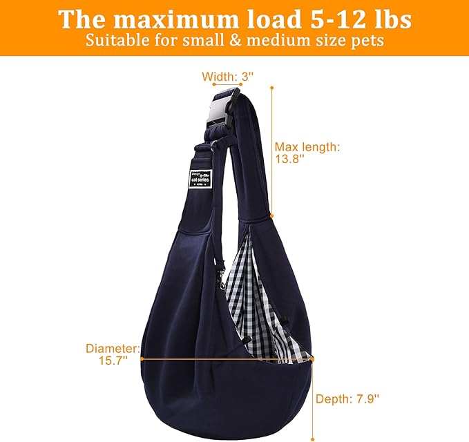 Surblue Dog Sling Carrier Bag with Hands Free Reversible Belts,Safe Comfortable Adjustable Crossbody Shoulder Outdoor Travel Pet Tote Suitable for Small Pet Cat Puppy up to 12 lb (Buckle Darkblue)