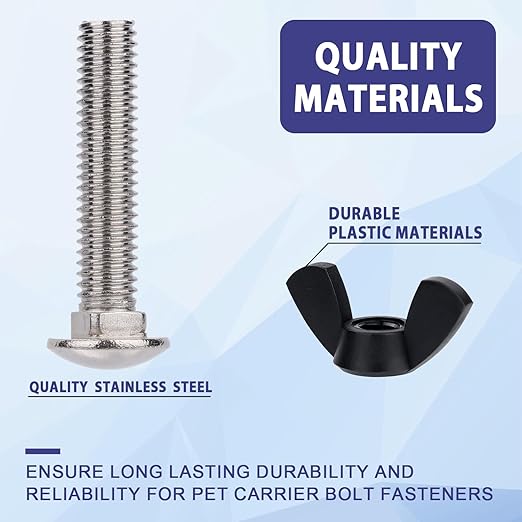 Pet Carrier Fasteners, 12pcs M6 Stainless Steel Replacement Bolts and 12pcs Plastic Butterfly Nuts for Repairing Pet Boxes Pet Carrier Replacement Parts Dog Kennel Hardware