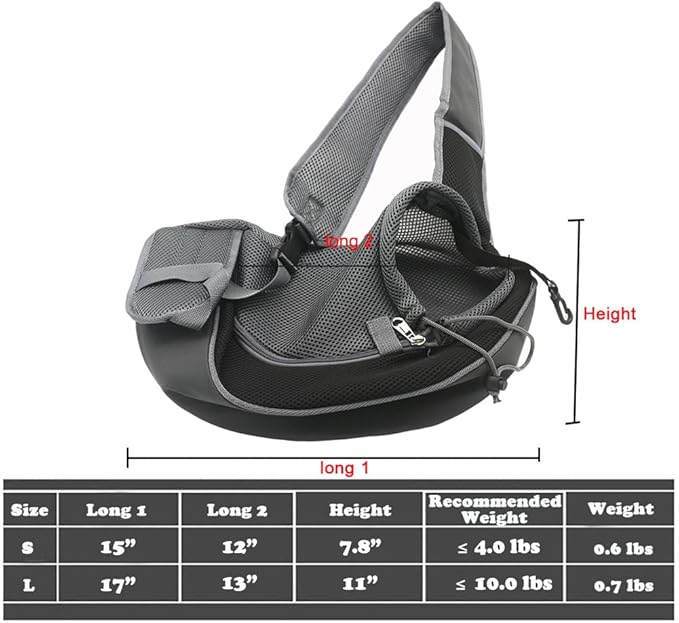 Pet Dog Sling Carrier, Breathable Mesh Portable Travel Safe Pet Sling Shoulder Bag Carrier with Adjustable Non-Slip Shoulder Strap for Small Dogs Cats Puppy (Small, Black)