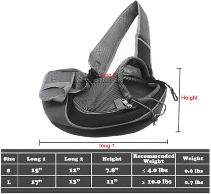 Pet Dog Sling Carrier, Breathable Mesh Portable Travel Safe Pet Sling Shoulder Bag Carrier with Adjustable Non-Slip Shoulder Strap for Small Dogs Cats Puppy (Small, Black)