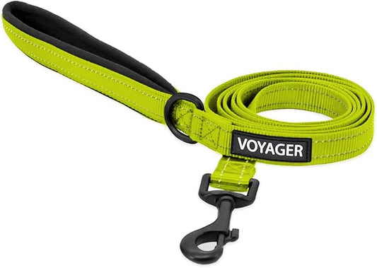 Voyager Reflective Dog Leash with Neoprene Handle, 5ft Long, Supports Small, Medium, and Large Breed Puppies, Cute and Heavy Duty for Walking, Running, and Training - Lime Green (Leash), M