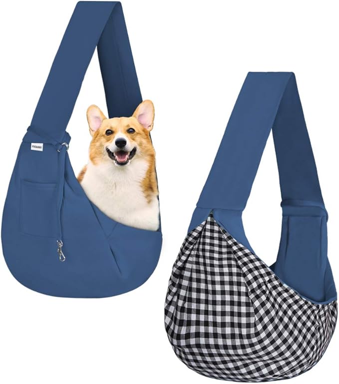 FDJASGY Small Pet Sling Carrier-Hands Free Reversible Pet Papoose Bag Tote Bag with a Pocket Safety Belt Dog Cat for Outdoor Travel Navy Blue