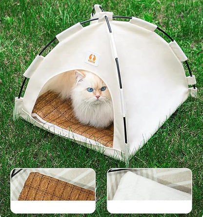 Cute Cat Teepee Cave, Cat Tent Foldable Indoor Outdoor with Thick Mat,Puppy Bed Tent,Bunny Pet Tent Teepee,Portable Dog House Teepee Tent, Cat Bed,Dog Bed Tent,Puppy Bunny,Pet Tent Teepee (B, S)