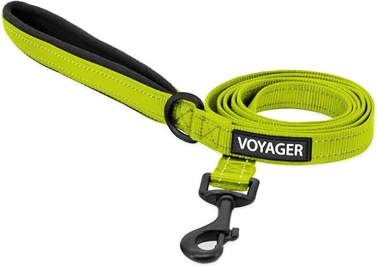 Voyager Reflective Dog Leash with Neoprene Handle, 6ft Long, Supports Small, Medium, and Large Breed Puppies, Cute and Heavy Duty for Walking, Running, and Training - Lime, L