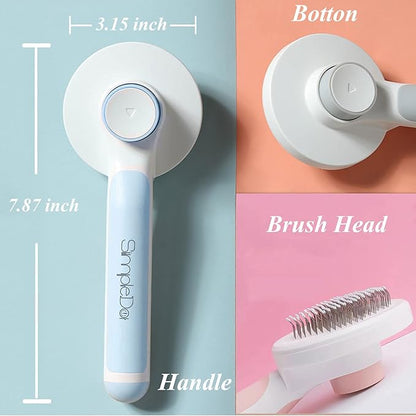 Slicker Brush for Dogs and Cats, Self Cleaning Hair Brush, Removes Undercoat Loose hair, Mats, Tangled and Dirt, Massages, for all hair types (Blue)