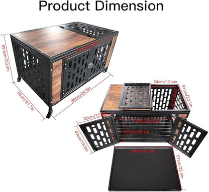 Furniture Dog Crate, Heavy Duty Dog Crate Indoor with 4 Lockable Wheels and Drawer Tray Large Dog Crate Kennel for Large Medium Small Dogs Black One Size