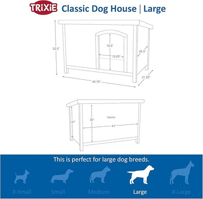 TRIXIE Natura Classic Dog House – Outside, Large, Weatherproof Sealer & Hinged Roof, Adjustable Legs