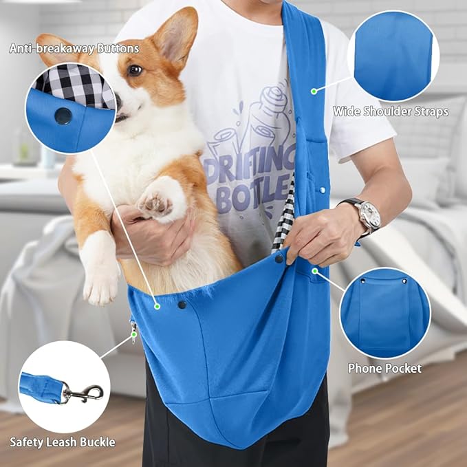 FEimaX Dog Sling Carrier, Pet Papoose Slings Bag for Small Dogs Cats, Puppy Hands Free Satchel Tote Pouch Carriers Doggie Crossbody Shoulder Carry Bags for Outdoor Travel (Blue)