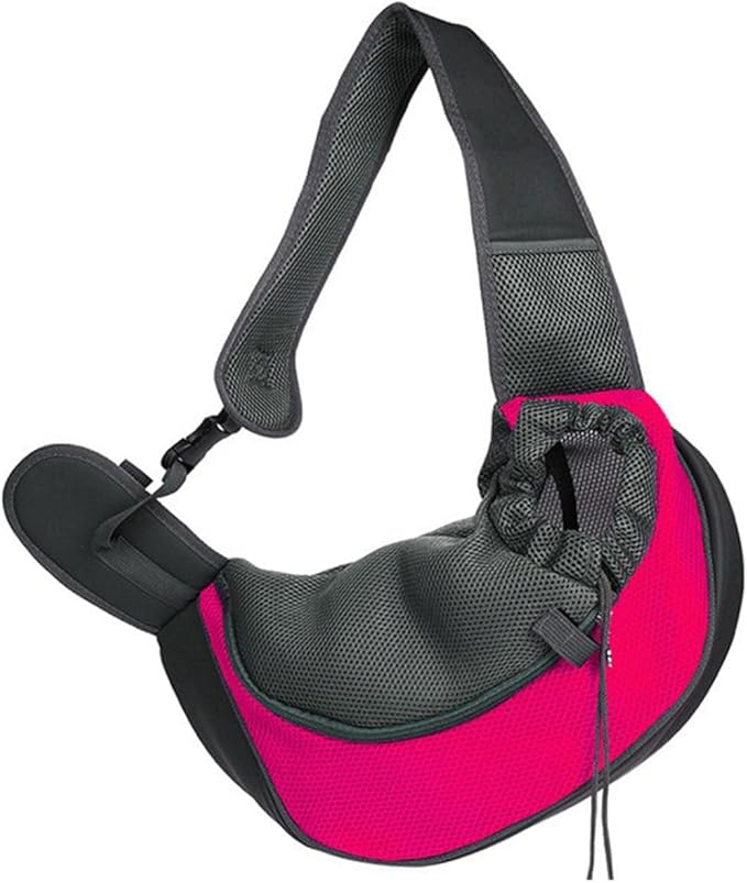 Pet Dog Sling Carrier, Breathable Mesh Adjustable Puppy Sling Carrier Hand Free for Small Dog Cat, M, Rose