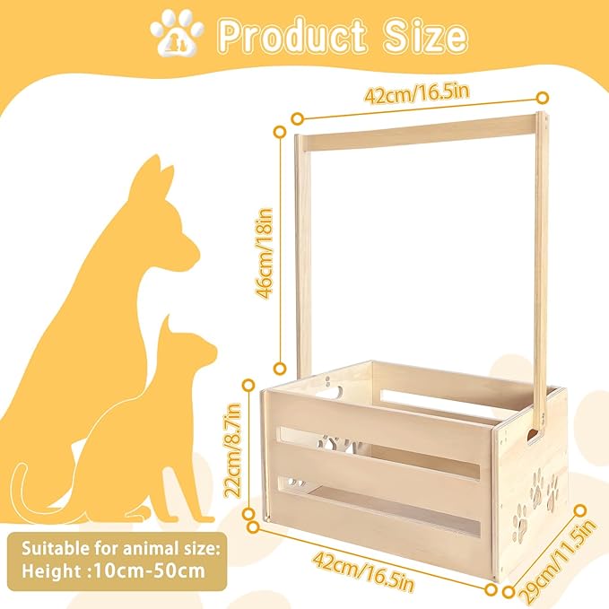 25" x 17" x 12" Wooden Pet Wardrobe Closet,Puppy Toy Basket with Hanging Rods,Pet Clothes Rack for Dog Organization and Storage,Wooden Crate for Dog/Cat Closet,Perfect for Toys Clothes and Accessories