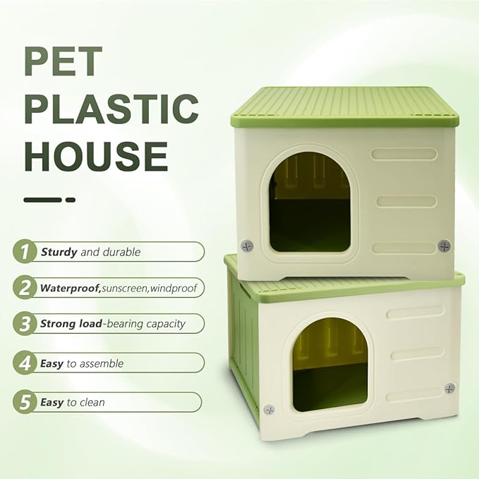 Outdoor Pet Kennels House – Waterproof & Insulated Shelter for Feral Cats & Dogs, Weatherproof Elevated Pet House for Outdoor/Indoor Use, Sturdy Plastic Pet Bed, Easy Assembly