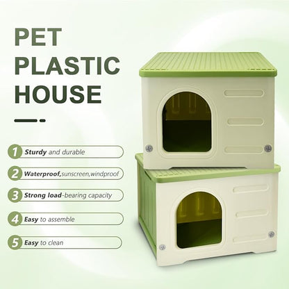 Outdoor Pet Kennels House – Waterproof & Insulated Shelter for Feral Cats & Dogs, Weatherproof Elevated Pet House for Outdoor/Indoor Use, Sturdy Plastic Pet Bed, Easy Assembly