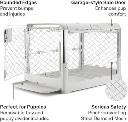 DIGGS Revol Collapsible Dog Crate with Wheels - Premium Portable Dog Crate - Safe, Stylish, and Convenient Indoor Kennel (Ash, Medium)