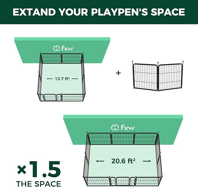 FXW Rollick Dog Playpen for Yard, RV Camping, 24 inch 2 Panels for Puppy and Small Dogs│Patented