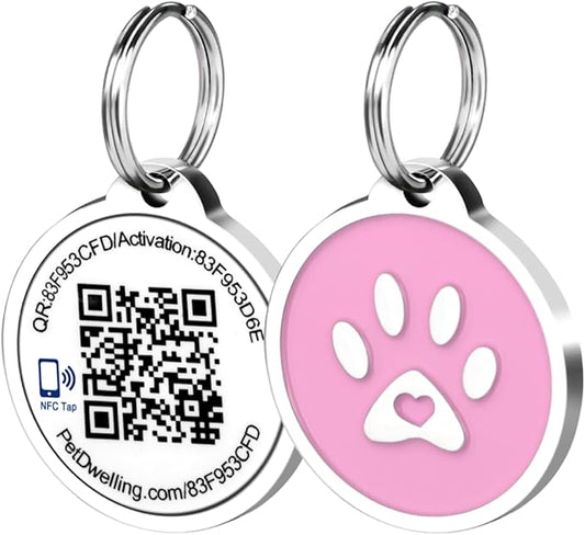 Premium NFC & QR Code Smart Dog ID Tag - Easy Scanning, Instant Profile Access, Real-Time Location Alerts(Purple Paw)