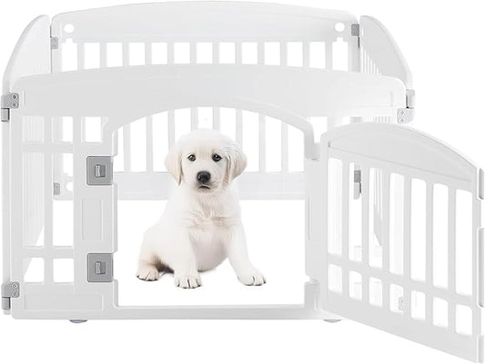 Simple Deluxe 4 Panel Plastic Dog Playpen, Safe and Secure, Folding and Portable, Puppy Fence with Door, ffor Dogs and Suppies, 24", White