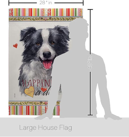 Breeze Decor Border Collie Happiness House Flag Pack Dog Puppy Spoiled Paw Canine Fur Pet Nature Farm Animal Creature Vintage Applique Banner Small Garden Yard Gift Double-Sided, Made in USA