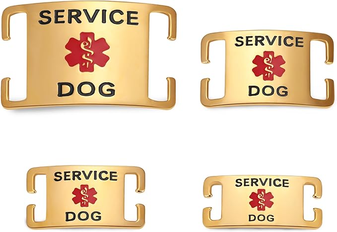 No Noise Stainless Steel K9 Service Dog Pet ID Jewelry Tags, Slide on Dog Collar or Harness Quickly and Securely – PVD Gold/Small