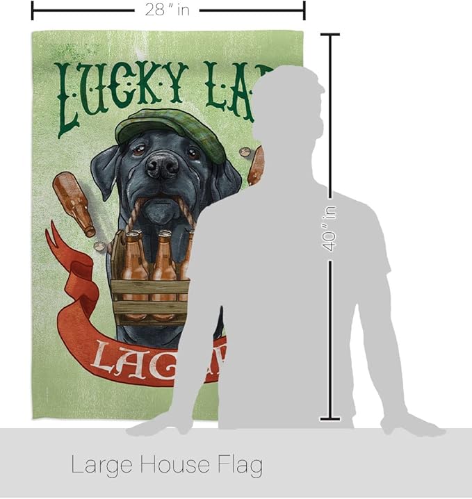 Breeze Decor Lucky Lab Lager House Flag Pack Dog Puppy Spoiled Paw Canine Fur Pet Nature Farm Animal Creature Applique Decoration Banner Small Garden Yard Gift Double-Sided, Made in USA