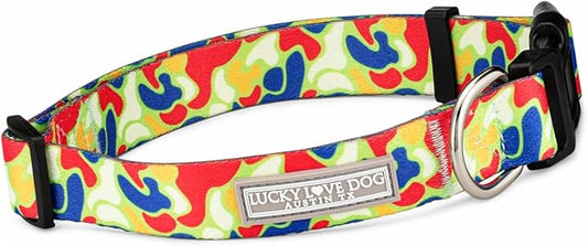 Lucky Love Dog Patterned Dog Collar - Adjustable, Durable, Soft Webbing, & Comfortable Dog Collar for Male and Female Dogs - Cool Dog Collar in Oscar Pattern with Strong Buckle, X-Small Size