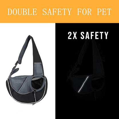 Dog Sling Carrier - Reversible Puppy Carrier Purse with Storage Pocket,Hand Free Adjust Mesh Safe Sling Bag for Cat Kitty,Crossbody Satchel Dog for Outdoor Travel Harness for Pet