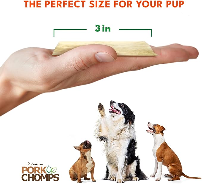 Pork Chomps Baked Pork Skin Dog Chews, 3-inch Chips, 12oz Bag