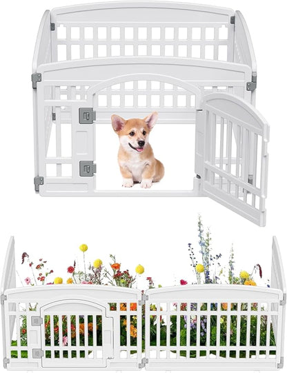 Pet Playpen with Door Dog Playpen Foldable Puppy Playpen for Puppies and Small Dogs 4-Panels Easy Assemble Easy Storing for Indoor and Outdoor, Garden Fence, Garden Border Fence (4 Panels)