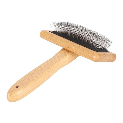 Macrame Slicker Comb with Hole Cushion Finely Polished Bamboo Cleaning Brush Sheepskin Wool Stainless Steel Pins Carding Rug Fur Brushes Long Prongs Pet (13.7x20.3x5.2cm