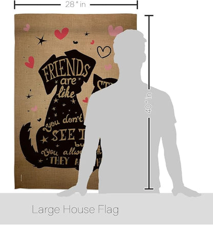 Friends are Like Stars House Flag 2 pcs Pack Dog Puppy Spoiled Paw Canine Fur Pet Nature Farm Animal Creature Decoration Banner Small Garden Yard Gift Double-Sided, Made in USA