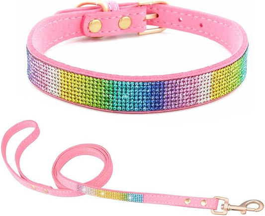 Bling Small Dog Collar Leash Set, Puppy Collar with Rhinestone Crystal Diamond Glitter Female Girls Cat Collars for XXS XS Small Medium Large Dogs Chihuahua Poodle Yorkshire (Camouflage Pink XS)