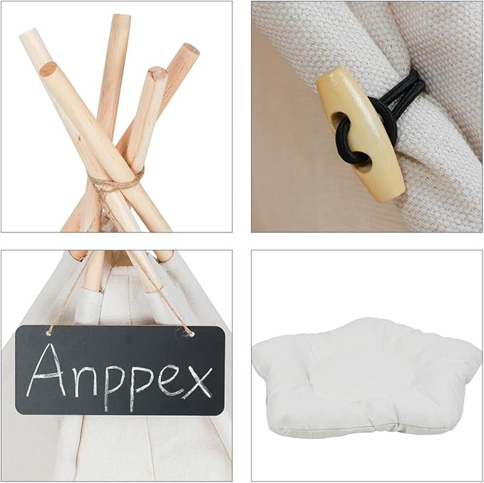 ANPPEX 32-Inch Dog Teepee Tent Indoor,XL Size Pet Tent Bed for Large and Medium Dogs,Indoor Dog House with Thick Cushion,White