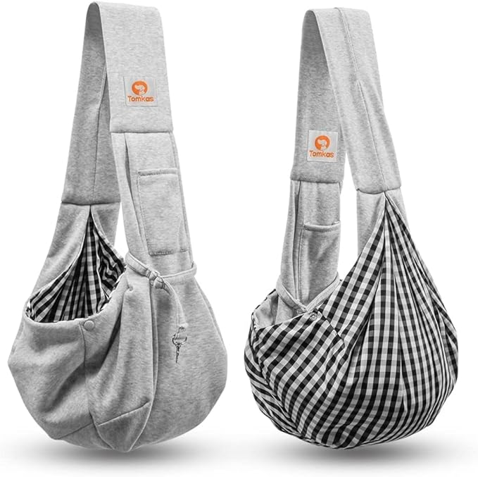 Tomkas Small Dog Sling Carrier - Classic Strap & Classic Pocket - for 3-10 lbs Pets(Grey)