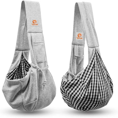 Tomkas Small Dog Sling Carrier - Classic Strap & Classic Pocket - for 3-10 lbs Pets(Grey)
