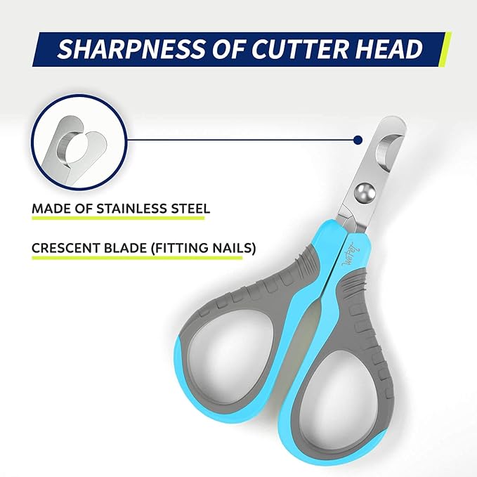 WePet Pet Nail Clippers U07.1, Professional Claw Trimmer, Bended Scissor Special for Cats, Kittens, Dogs, Puppies, Small Animals, Grey/Maya Blue